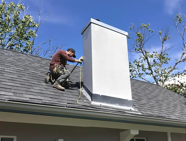 Kingston Chimney Sweep team member finishing chimney construction in Kingston, MA