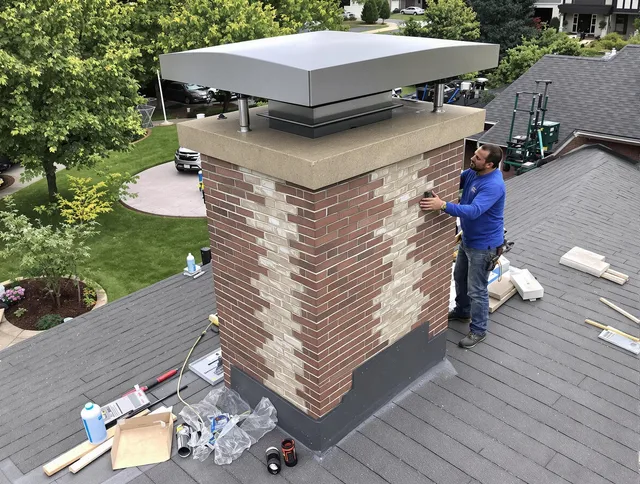 Kingston Chimney Sweep team working on a custom chimney remodel in Kingston, MA
